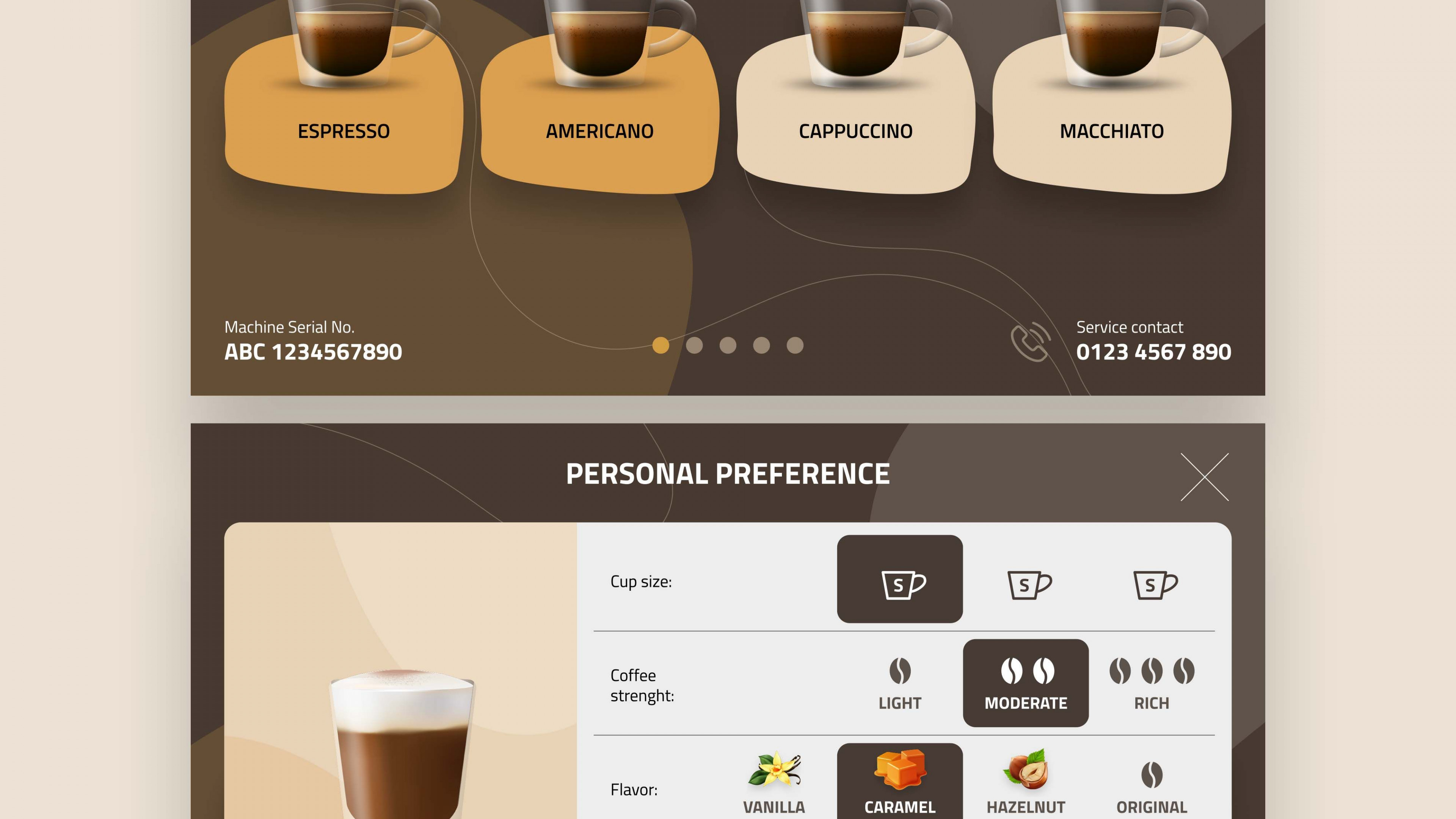 Personal Preference Menu. Example Model X400 Coffee Machines